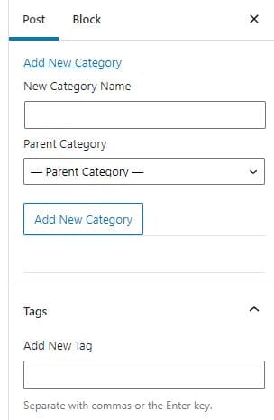 Post Categories and Post Tags WordPress Gutenberg Editor