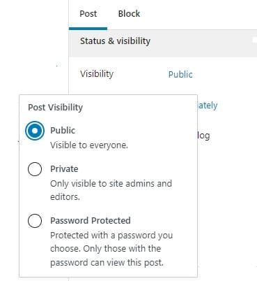 WordPress Gutenberg Visibility options