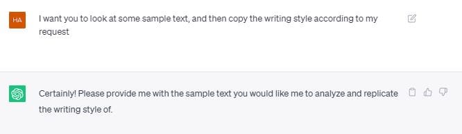 ChatGPT Prompt: Mimic Writing Style