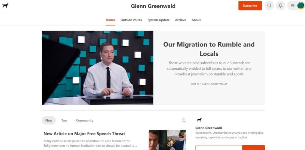 Substack - Outside Voices by Glenn Greenwald