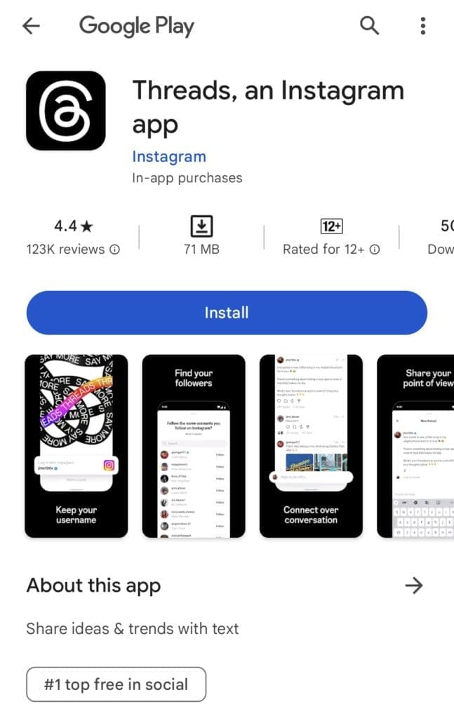 Threads on Google Playstore